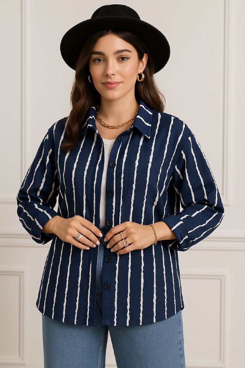 شومیز راه راه سورمه ای