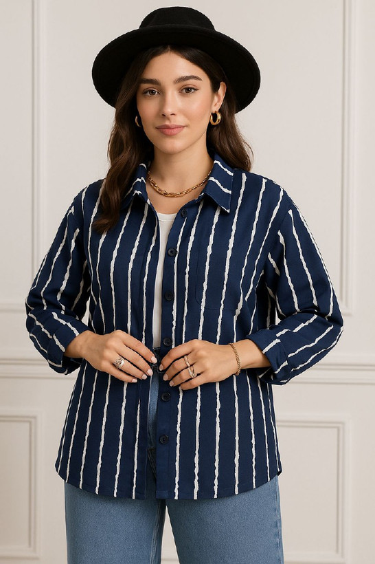 شومیز راه راه سورمه ای