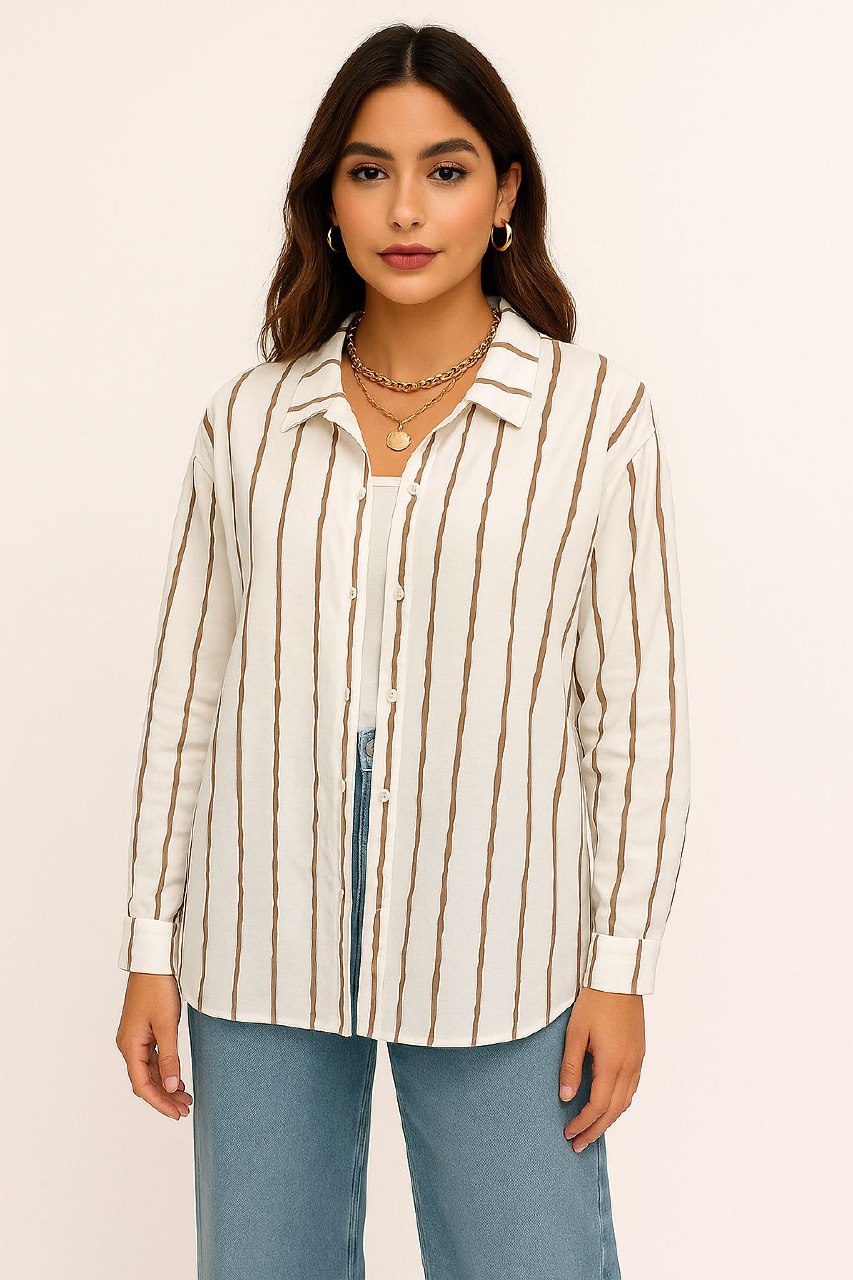 شومیز راه راه نسکافه ای سفید