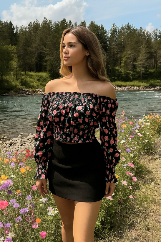 شومیز کراپ گل گلی زیبا عروسکی