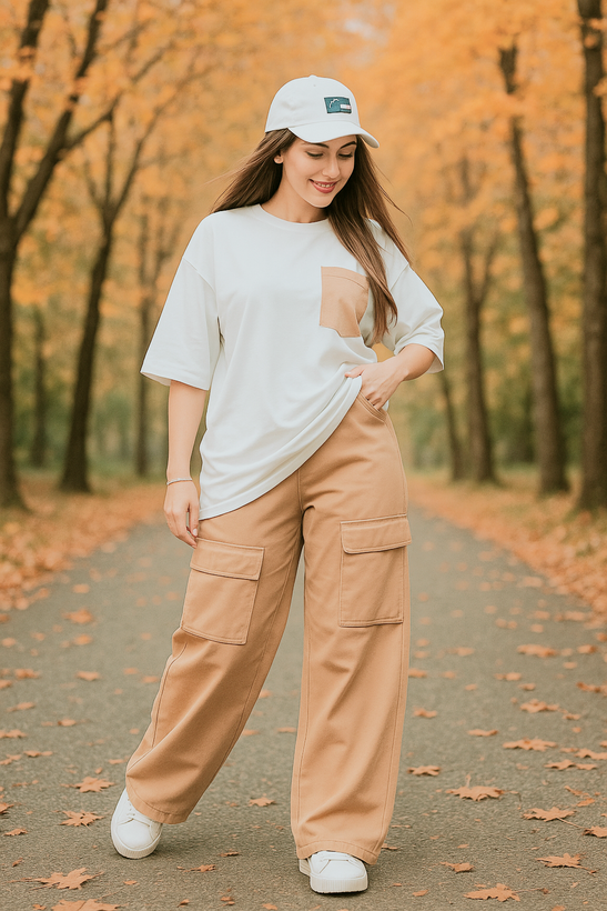 ست تیشرت شلوار گلکسی اسپرت کرم نسکافه ای سفید