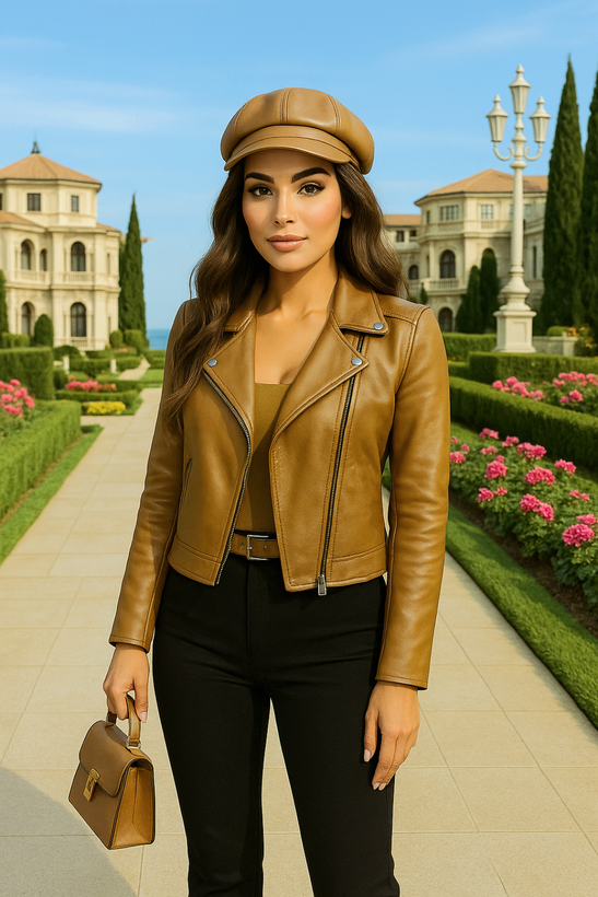 کت چرم نسکافه ای